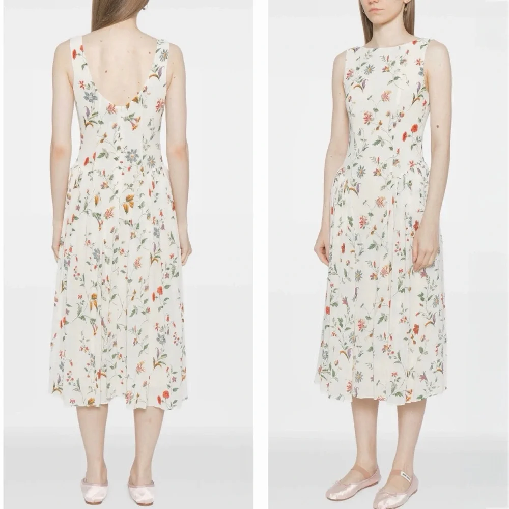 Reformation Anelis Boat Neck Drop Waist Floral Sleeveless Cocktail Midi Dress - Picture 6 of 16